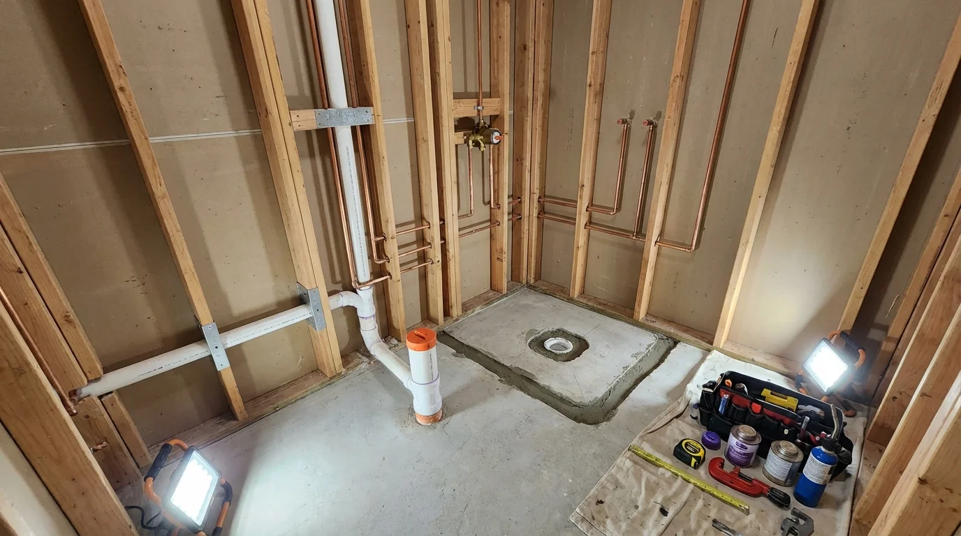 Bathroom rough-in plumbing during remodel by Johns Plumbing LLC in Eloy